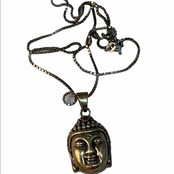 Jewelry - Sterling silver Budda head pendant necklace garnet